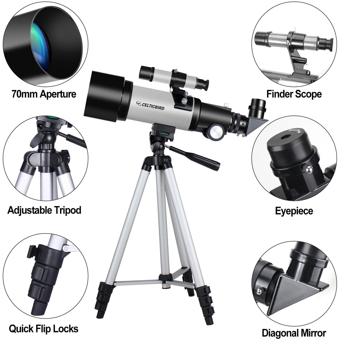 CELTICBIRD telescope in use under night sky for family stargazing and educational viewing