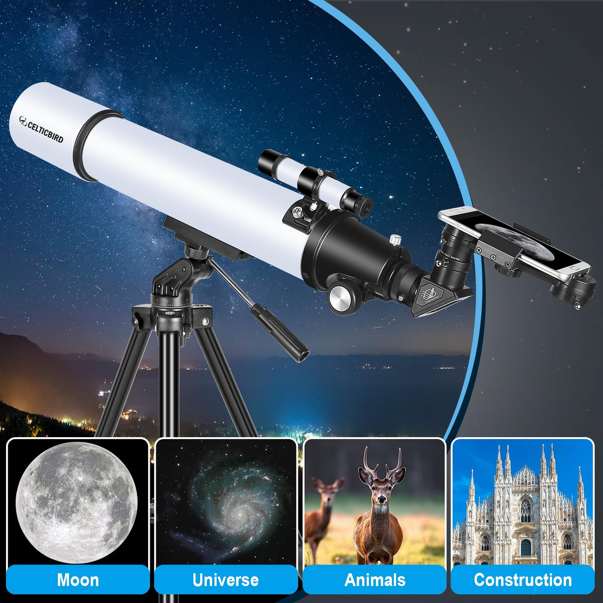 Celticbird phone mount adapter for quick astro photo capture.