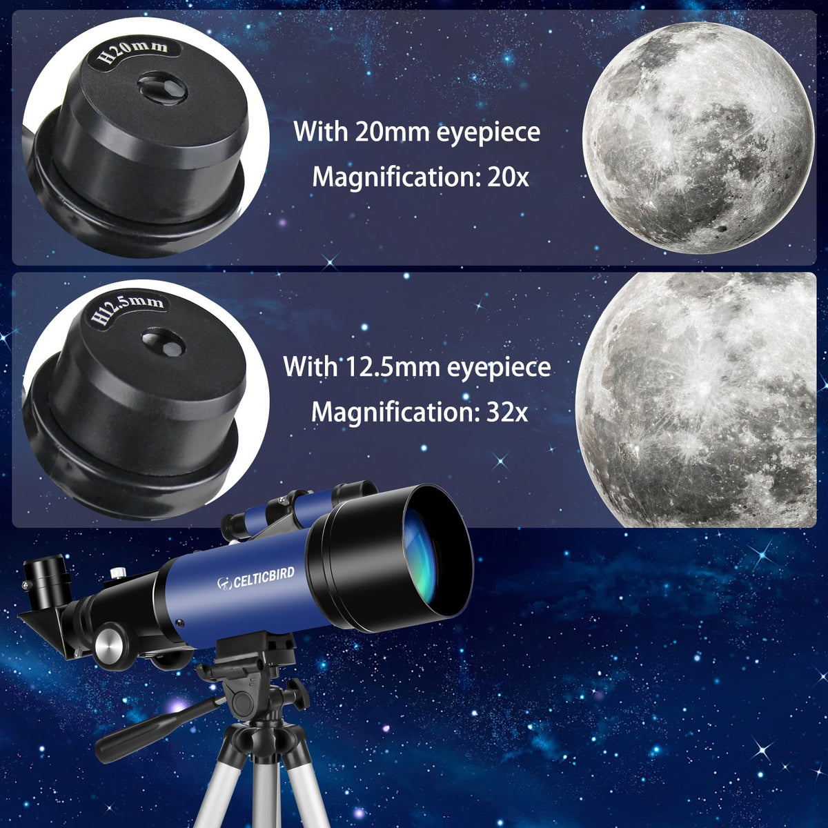 CELTICBIRD tripod extended demonstrating stable adjustable height