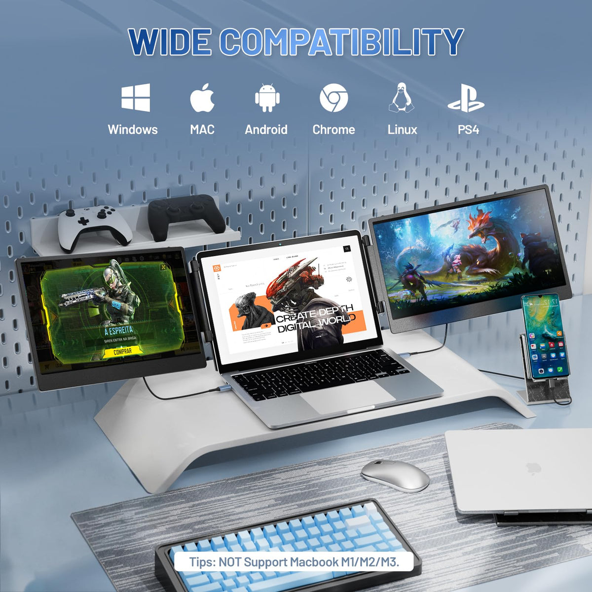 Cenerius folding kickstand demonstrates compact, travel-friendly setup for on-the-go work.