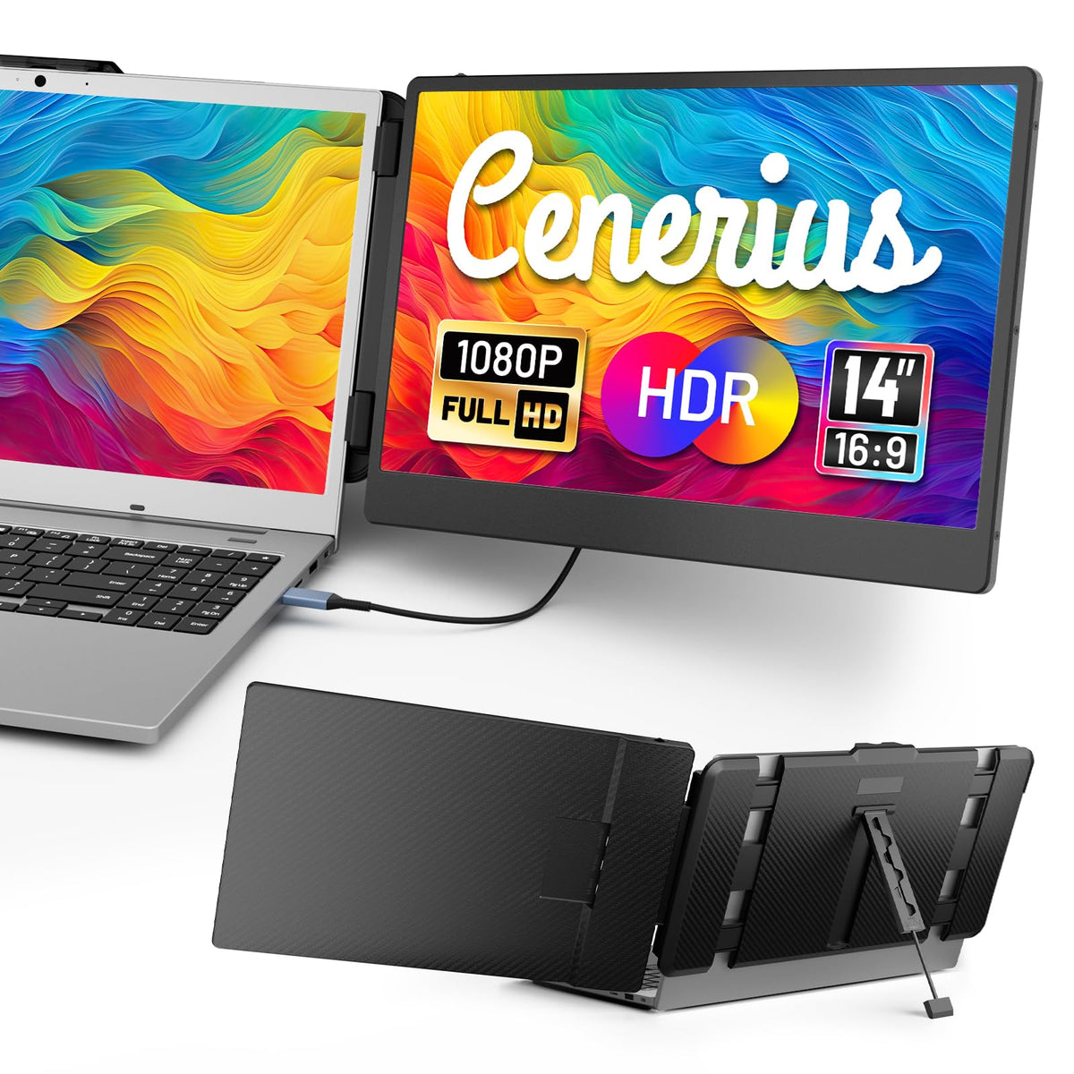 Cenerius 14-inch screen extender on laptop for multitasking