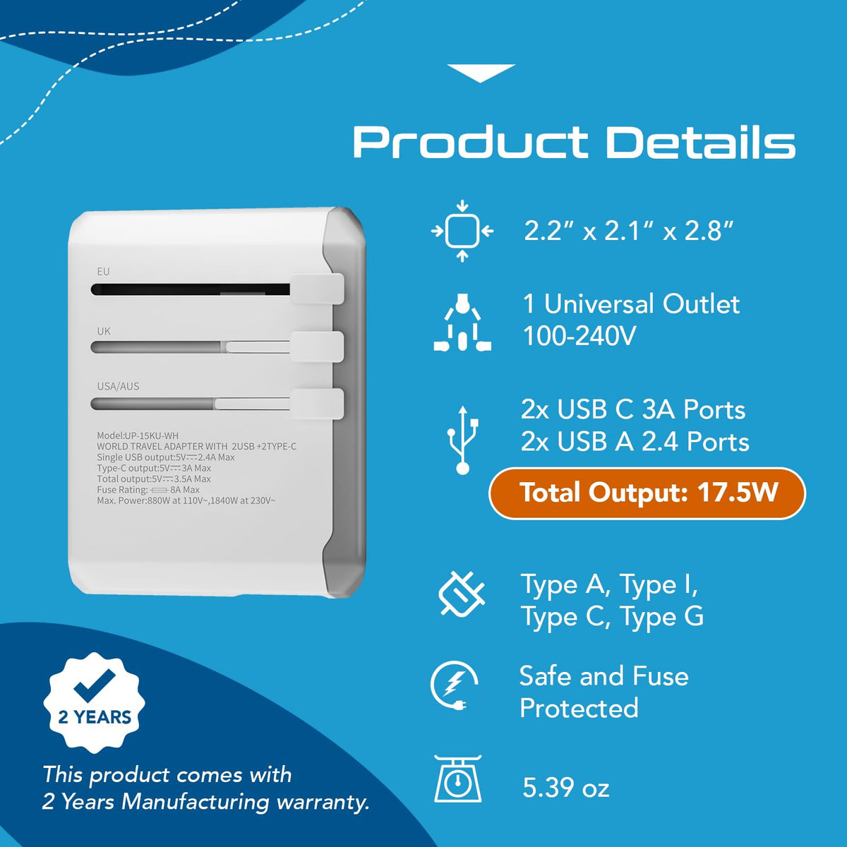 Ceptics 17.5 W max power ports enable fast charging for laptops and phones