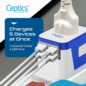 Ceptics close-up of four USB ports showcasing simultaneous device charging