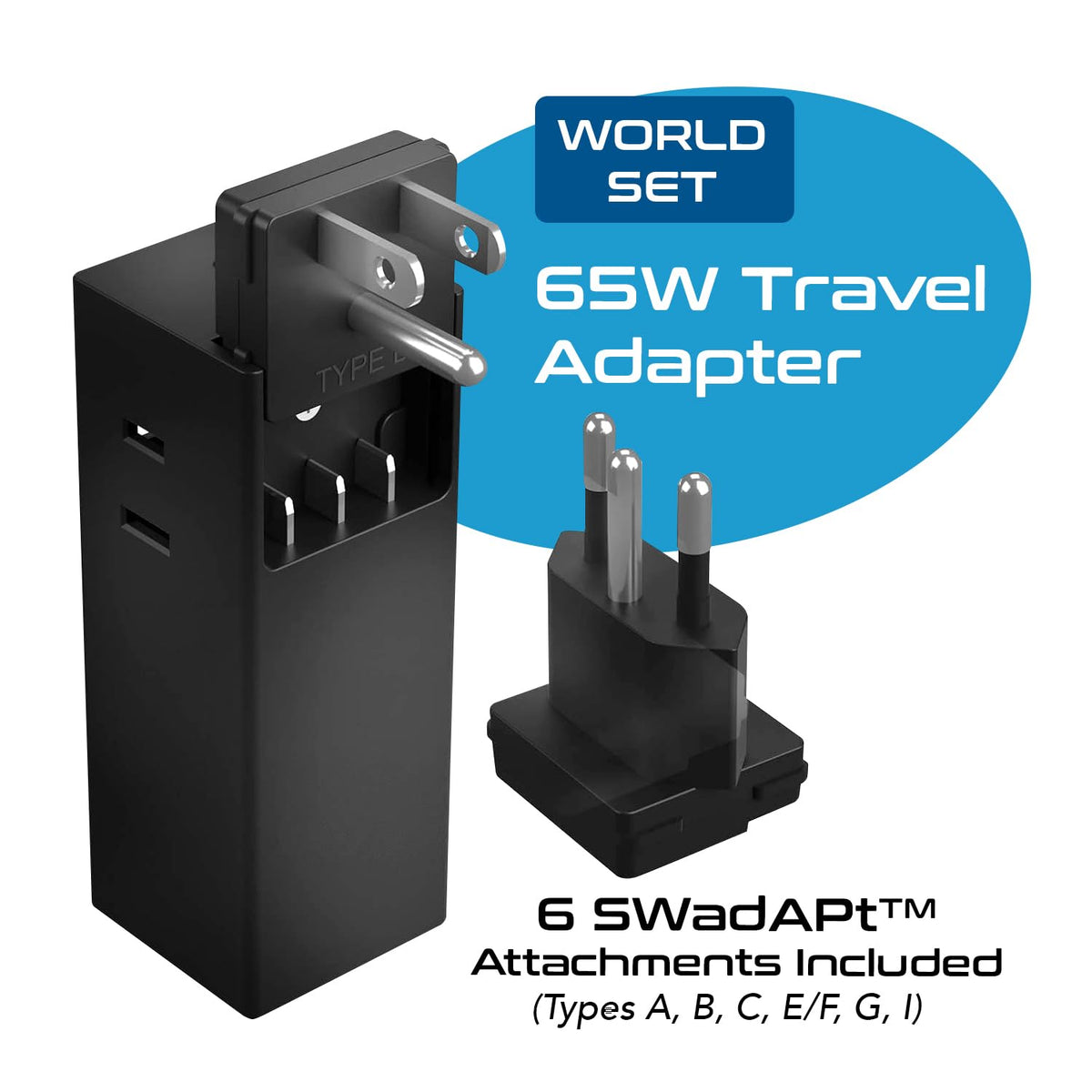 Ceptics 65W GaN travel adapter with two US outlets, ideal for desk-to-travel setups.