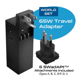 Ceptics 65W GaN travel adapter with two US outlets, ideal for desk-to-travel setups.