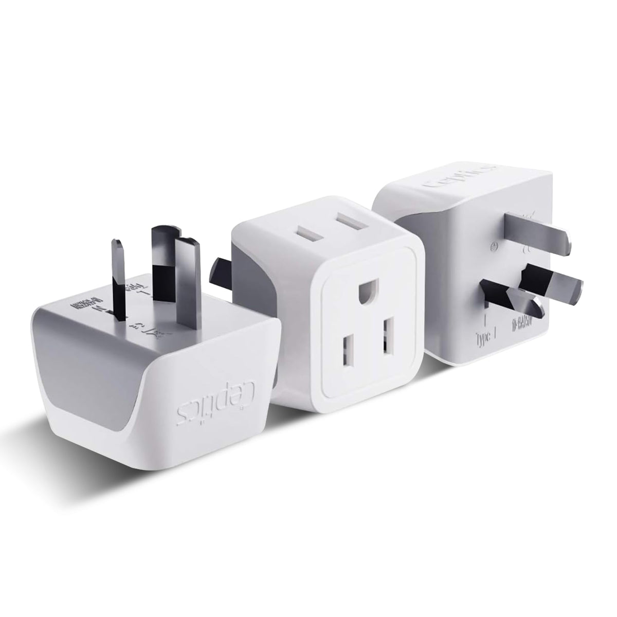 Ceptics Australia power plug adapter 2-in-1, compact for easy travel charging.