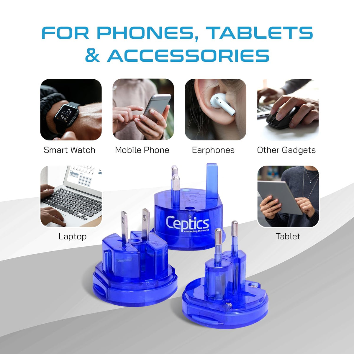 Ceptics adapter blue plastic texture close-up highlighting durable finish and grip