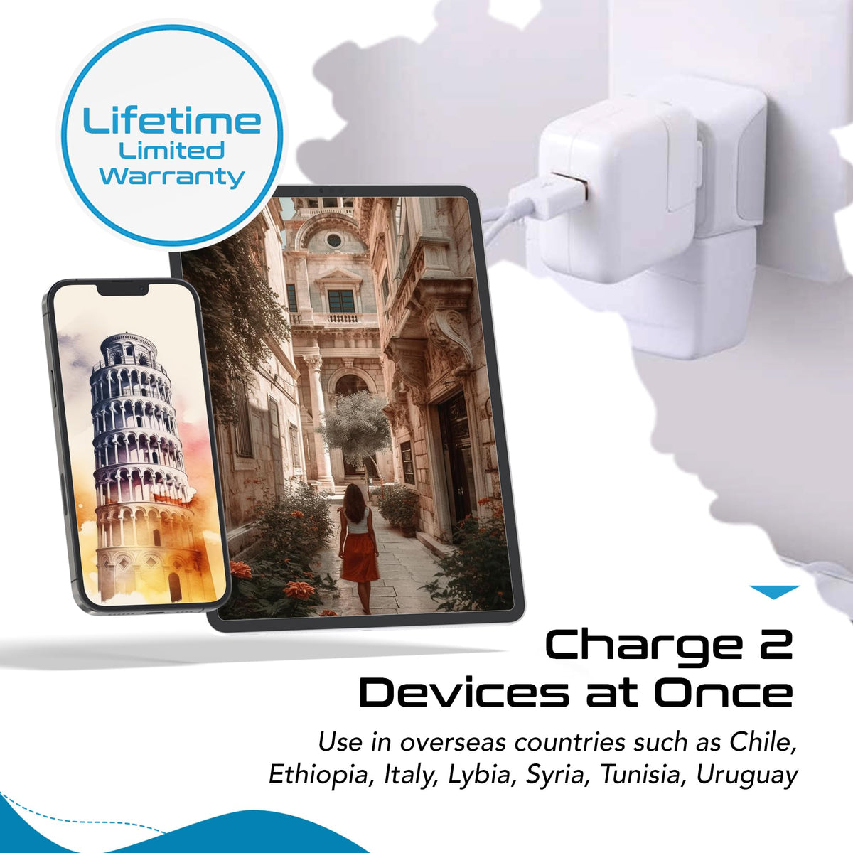 Ceptics compact adapter ideal for laptops and phones on trips.