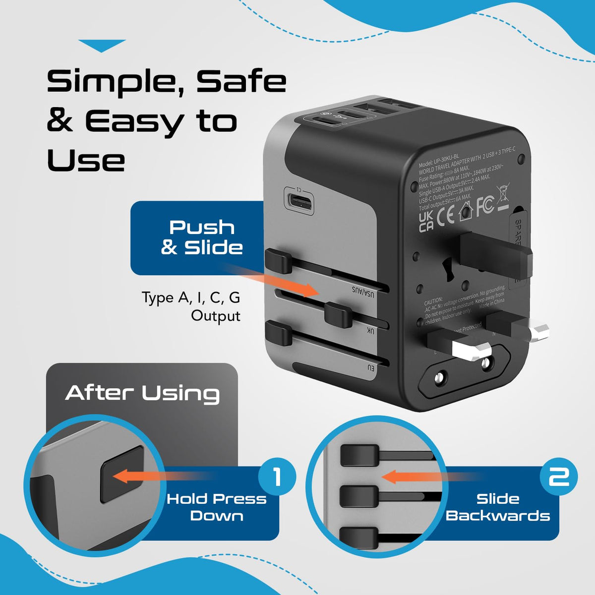Ceptics compact travel power adapter fits in luggage