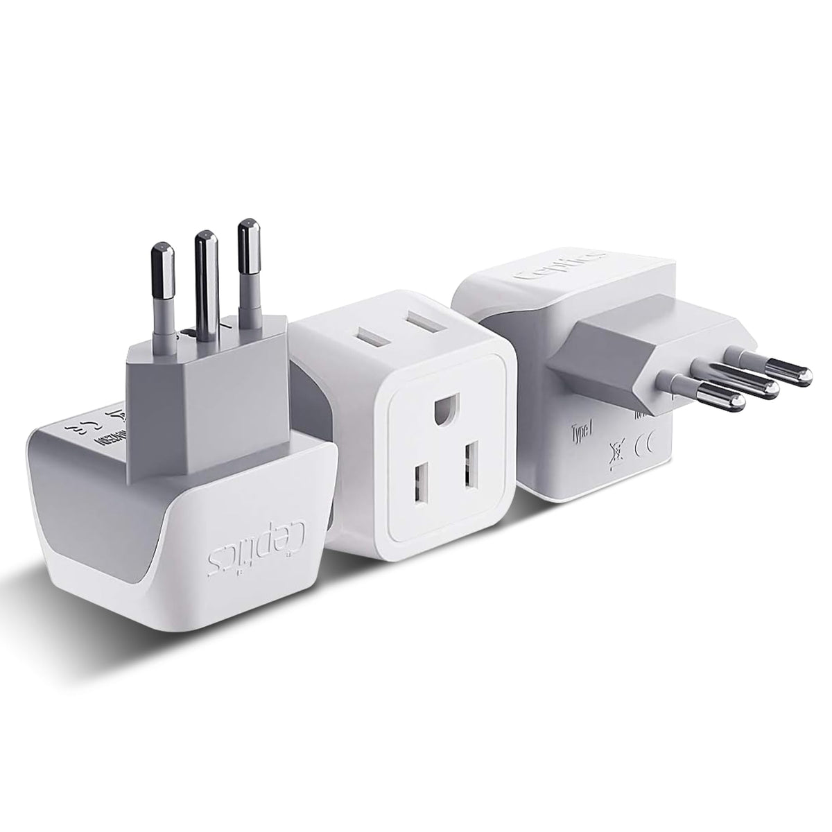 Ceptics CT-12A 3-pack Italy plug adapter for international travel, compact and portable.