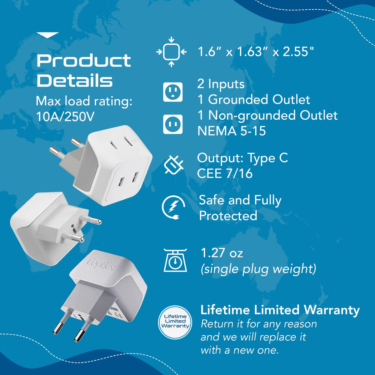 Ceptics CT-9C compact size measuring 1.5 by 1.5 by 1.75 inches