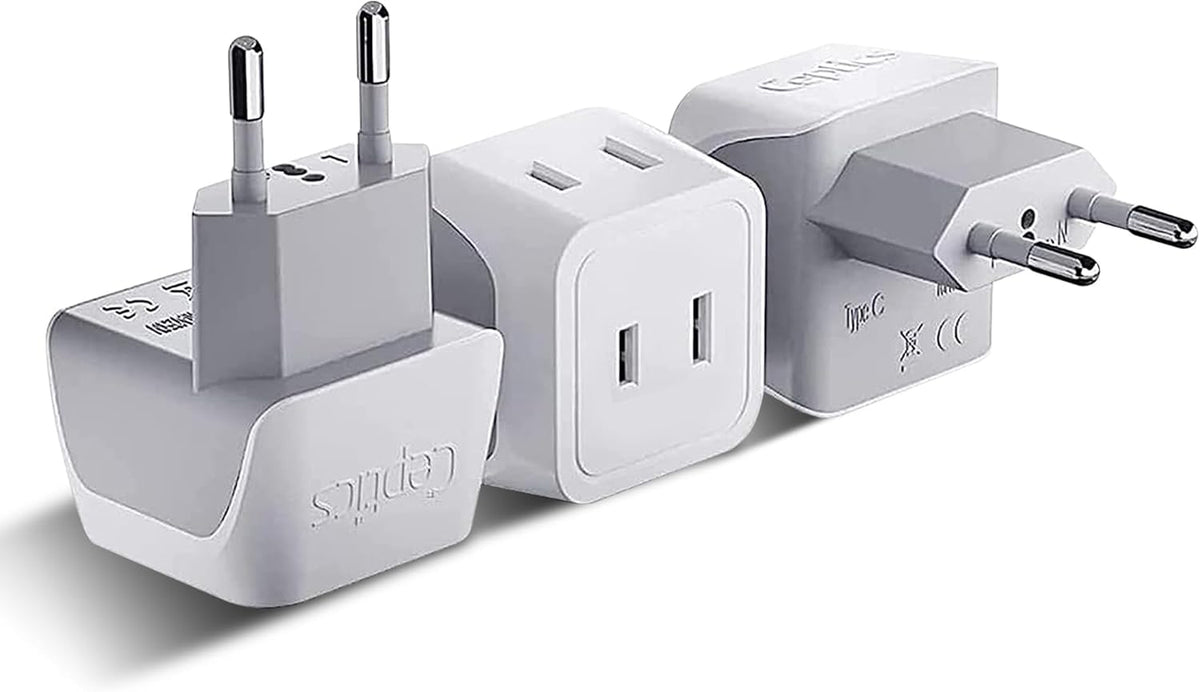 Ceptics CT-9C compact white travel adapter shown for easy packing and use
