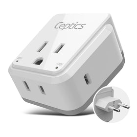 Ceptics European plug adapter compact travel design for easy packing.