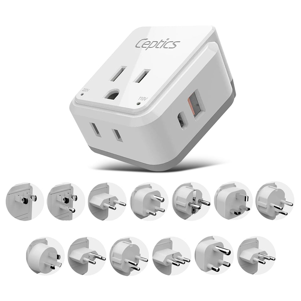 Ceptics front view showing dual outlets and USB ports for versatile charging