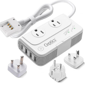 Ceptics front view showing AC outlets and compact design for travel convenience