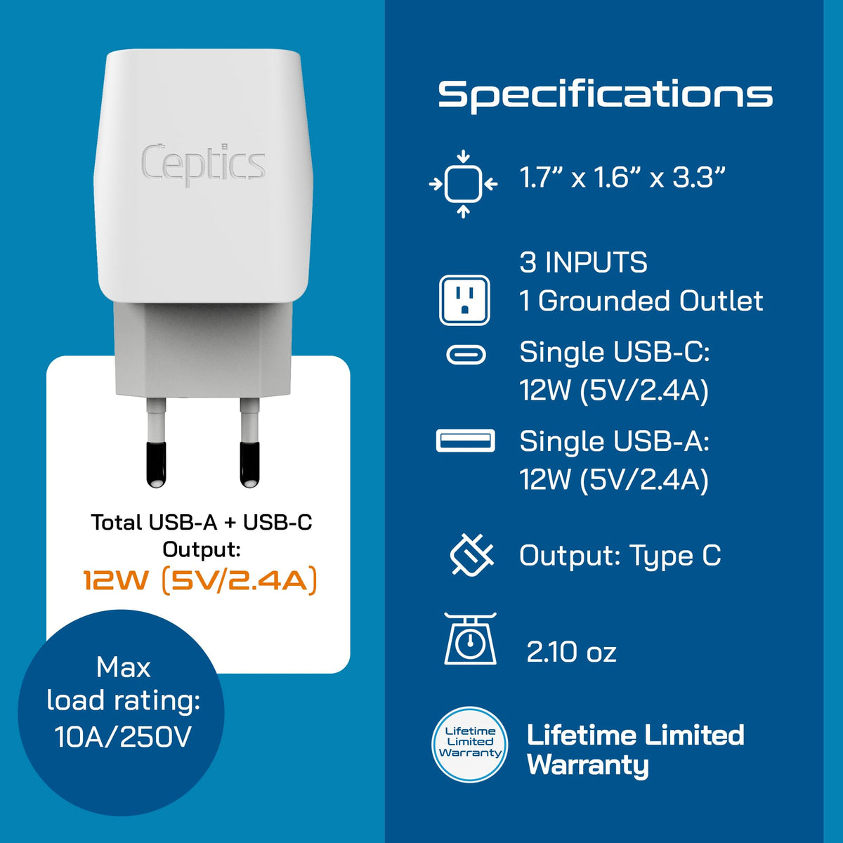 Ceptics grounded and ungrounded outputs for flexible use in overseas destinations.