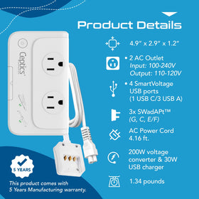 Ceptics powering a curling iron in a hotel, enabling styling abroad safely