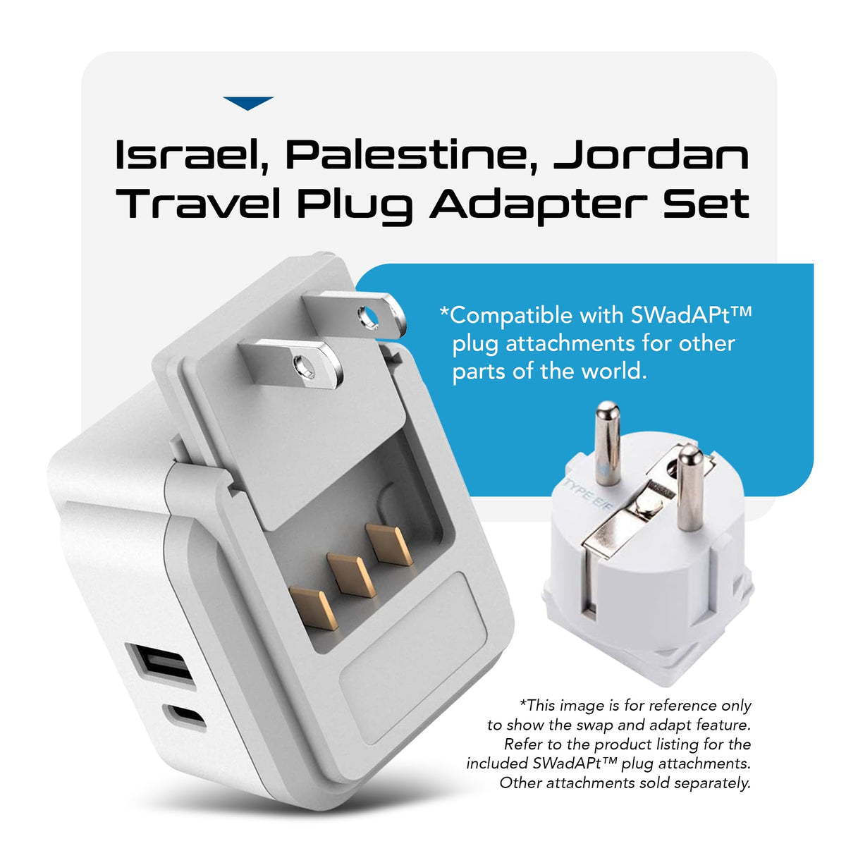Ceptics Israel-Jordan adapter dual USB-C ports for simultaneous charging on the go.