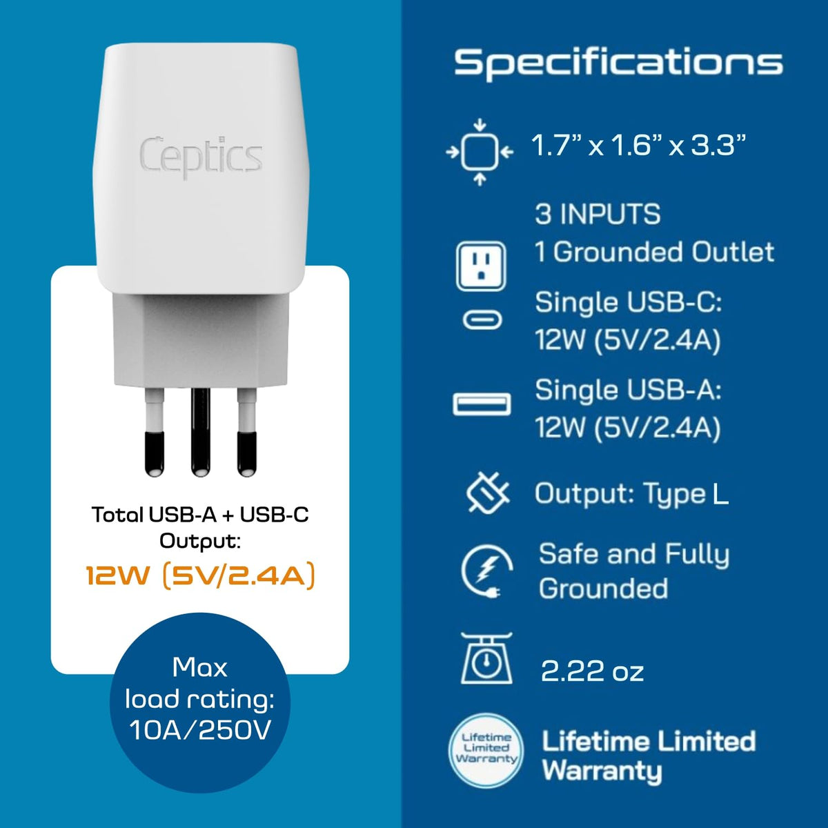 Ceptics compatibility with Italy Uruguay Chile supports powering devices abroad.