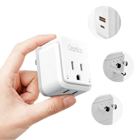 Ceptics travel adapter with Swadapt Type A and B attachments for US and Canada.