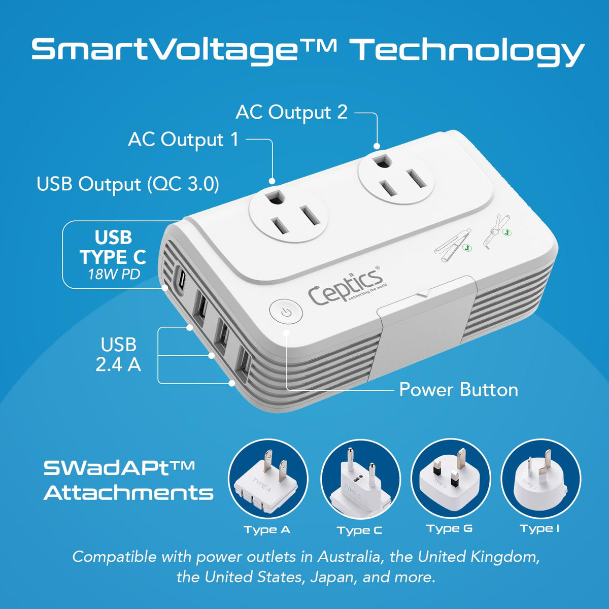 Ceptics product label and specs plate displaying wattage and safety info