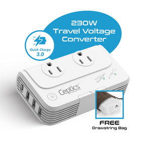 Ceptics close-up of AC outlets and four USB ports for multi-device charging