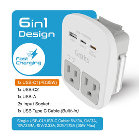 Ceptics side view with USB and AC ports providing compact travel convenience