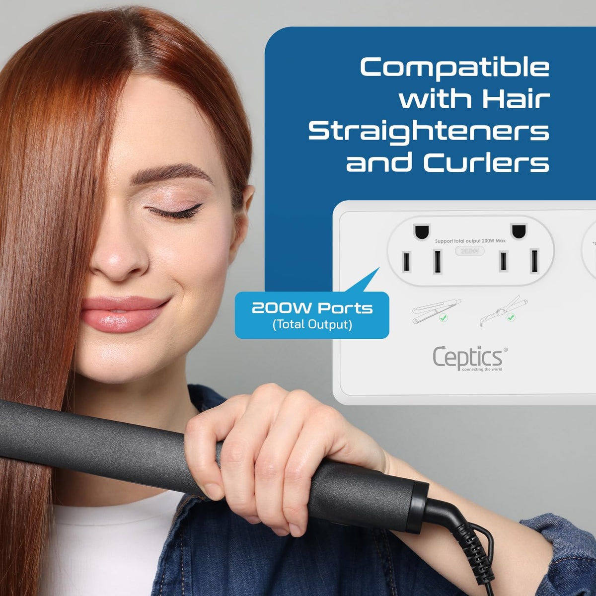 Ceptics converter features silent fan and surge protection for safety.
