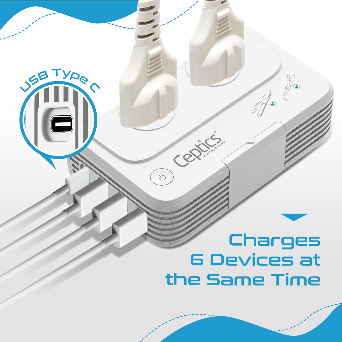 Ceptics next to smartphone to show compact scale and portability benefit
