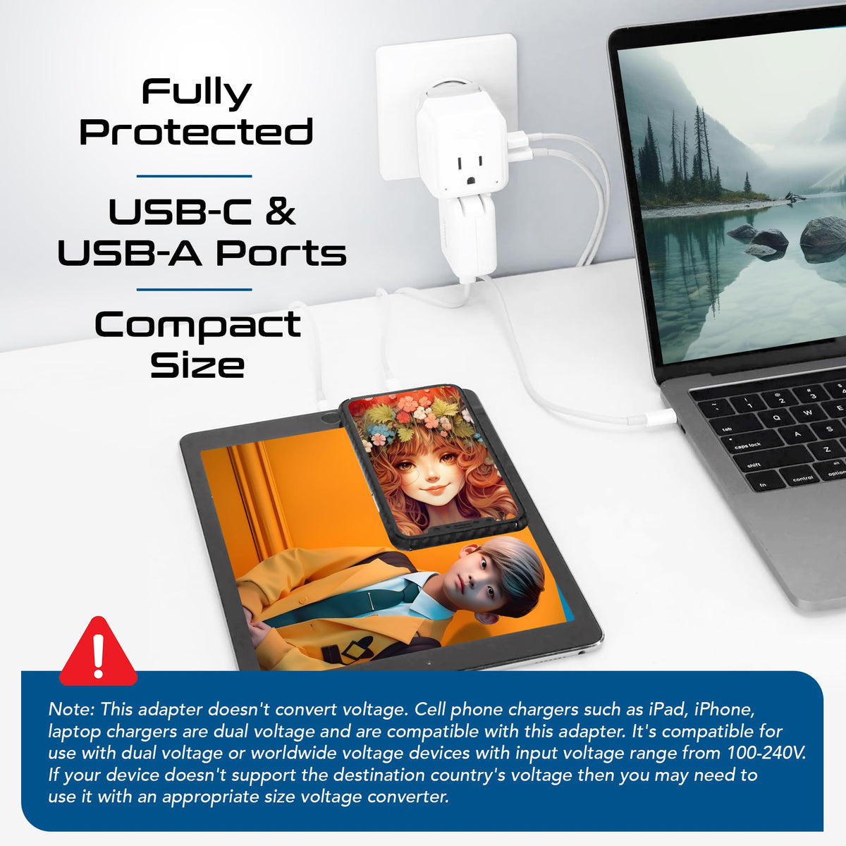 Using Ceptics adapter in Africa powering phone and camera devices.