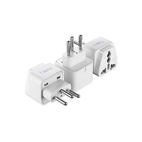 Ceptics front view of Type J adapter showing three-prong Swiss plug and compact design for travel