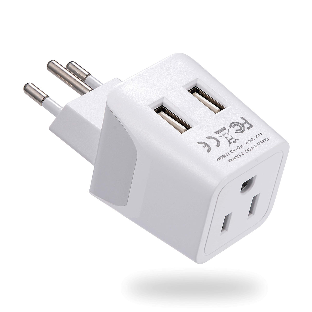 Ceptics CTU-11A Type J travel adapter with dual USB ports for Swiss outlets