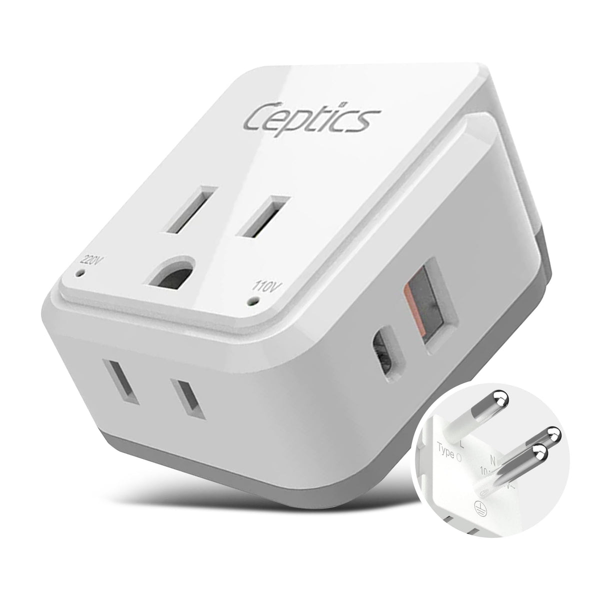 Ceptics Thailand travel adapter 4-in-1 with two USA inputs for multiple devices