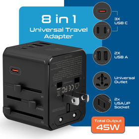 Ceptics adapter with universal outlet and multiple input sockets in view