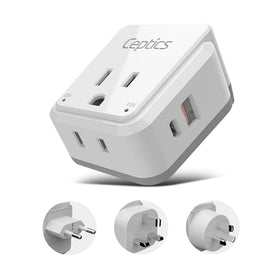 Ceptics travel adapter box front shows compact Asia-ready design