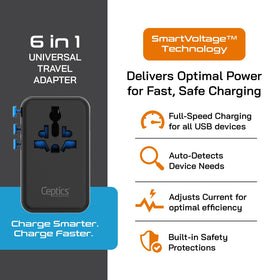 Ceptics beside a passport and charger demonstrating compact travel-friendly size