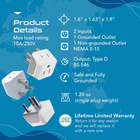 Ceptics Type-D India power adapter supports cross-border use.