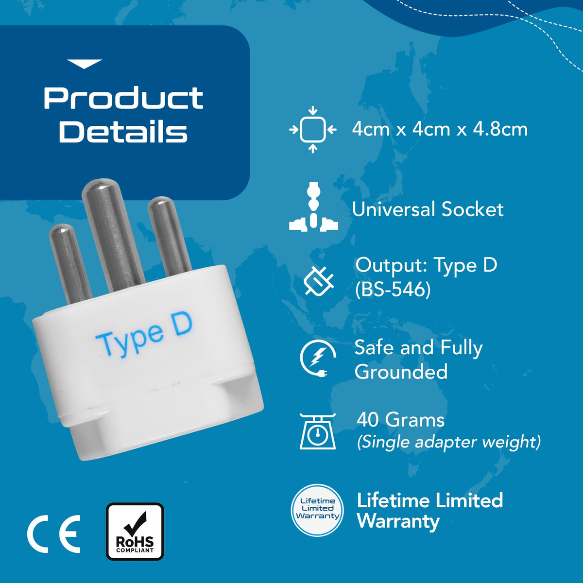 Ceptics side angle showing adapter slim form for packing convenience