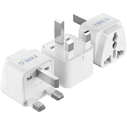 Ceptics front view of Type G adapter showing plug face and compact design benefit