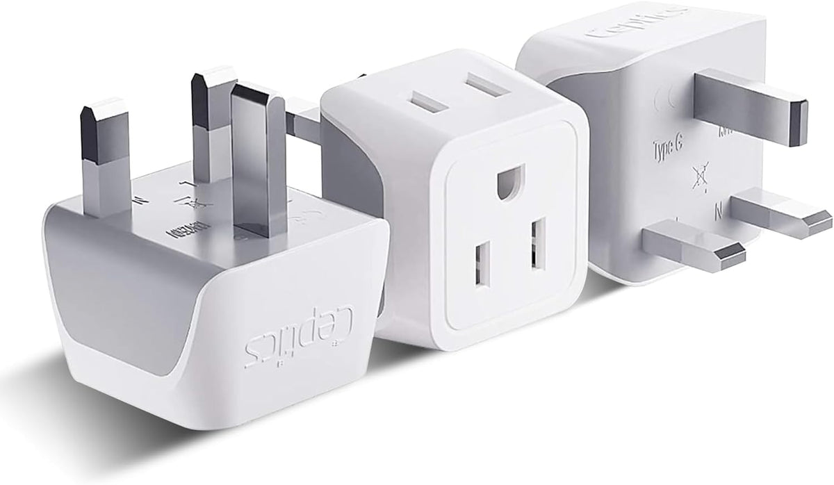 Ceptics UK travel plug adapter 2in1 front view shows compact dual-input design for travel electronics.