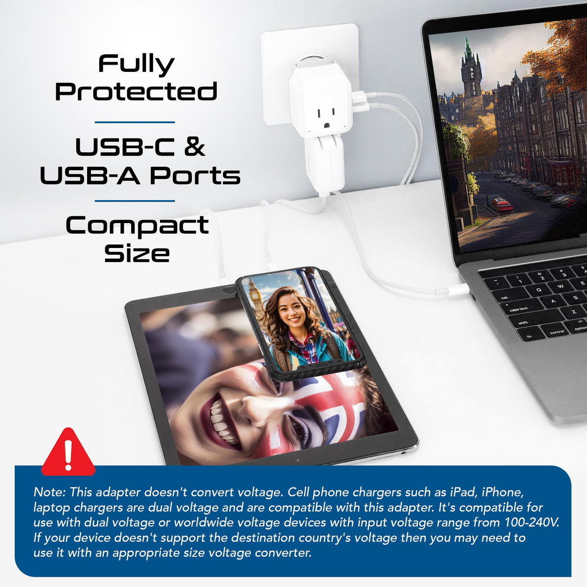 Ceptics adapter inside travel pouch with cables illustrating organized travel charging