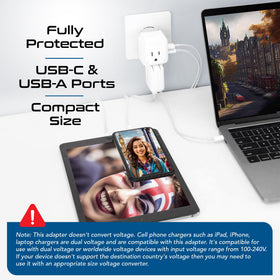 Ceptics adapter inside travel pouch with cables illustrating organized travel charging