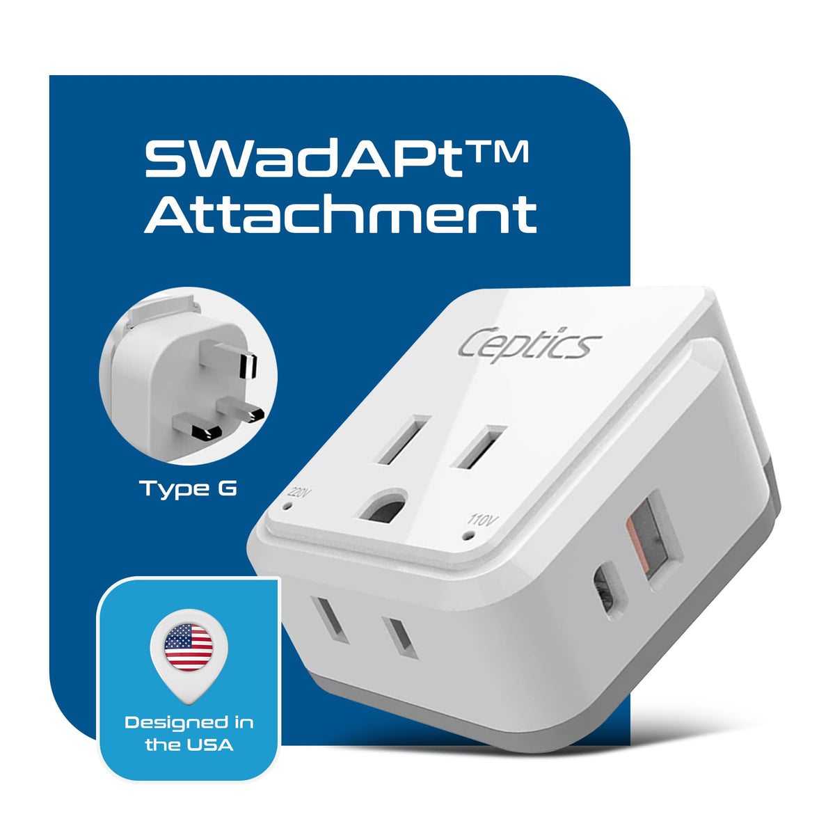 Ceptics close-up of USB-A and USB-C ports showing fast charging access for devices