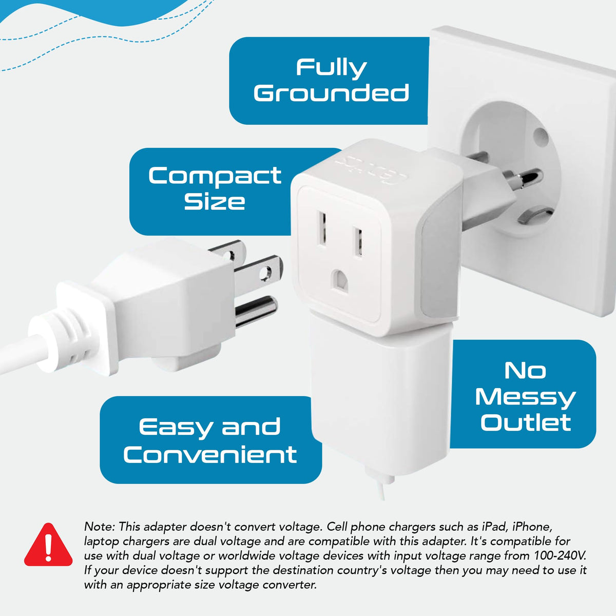 Ceptics ultra compact travel adapter shown in a pocket.
