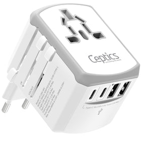 Ceptics universal travel adapter compact front view for easy international charging