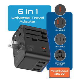 Ceptics adapter with USB-A and USB-C ports enables multi-device charging during travel.