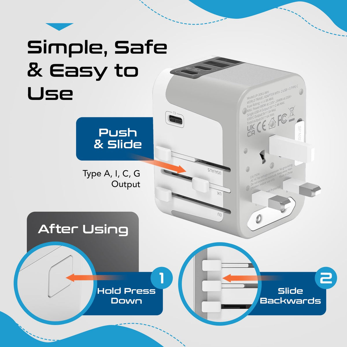 Ceptics UP-30KU-WH packaging shows compact travel companion for trips.