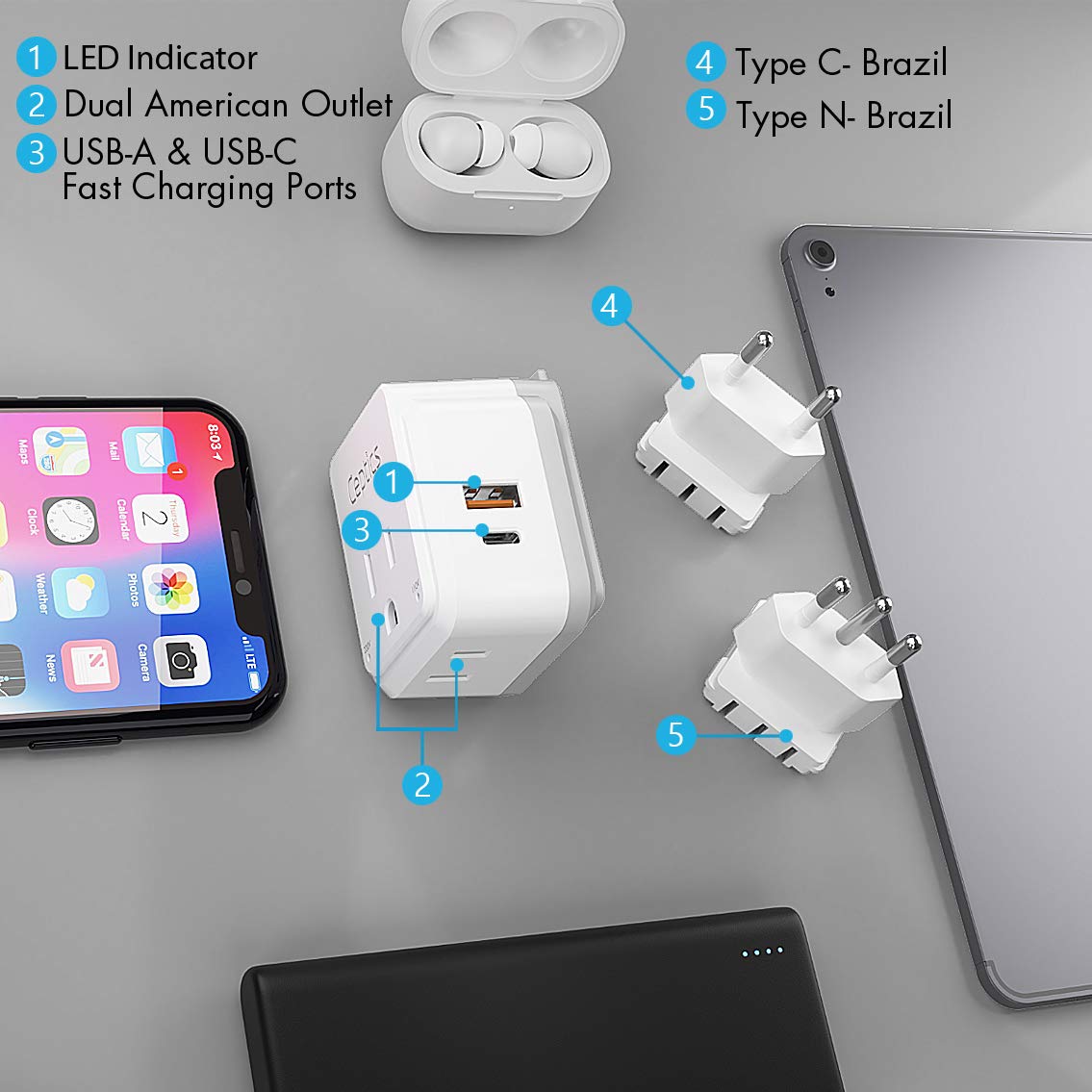 Ceptics USB-C port supports fast charging devices during travel