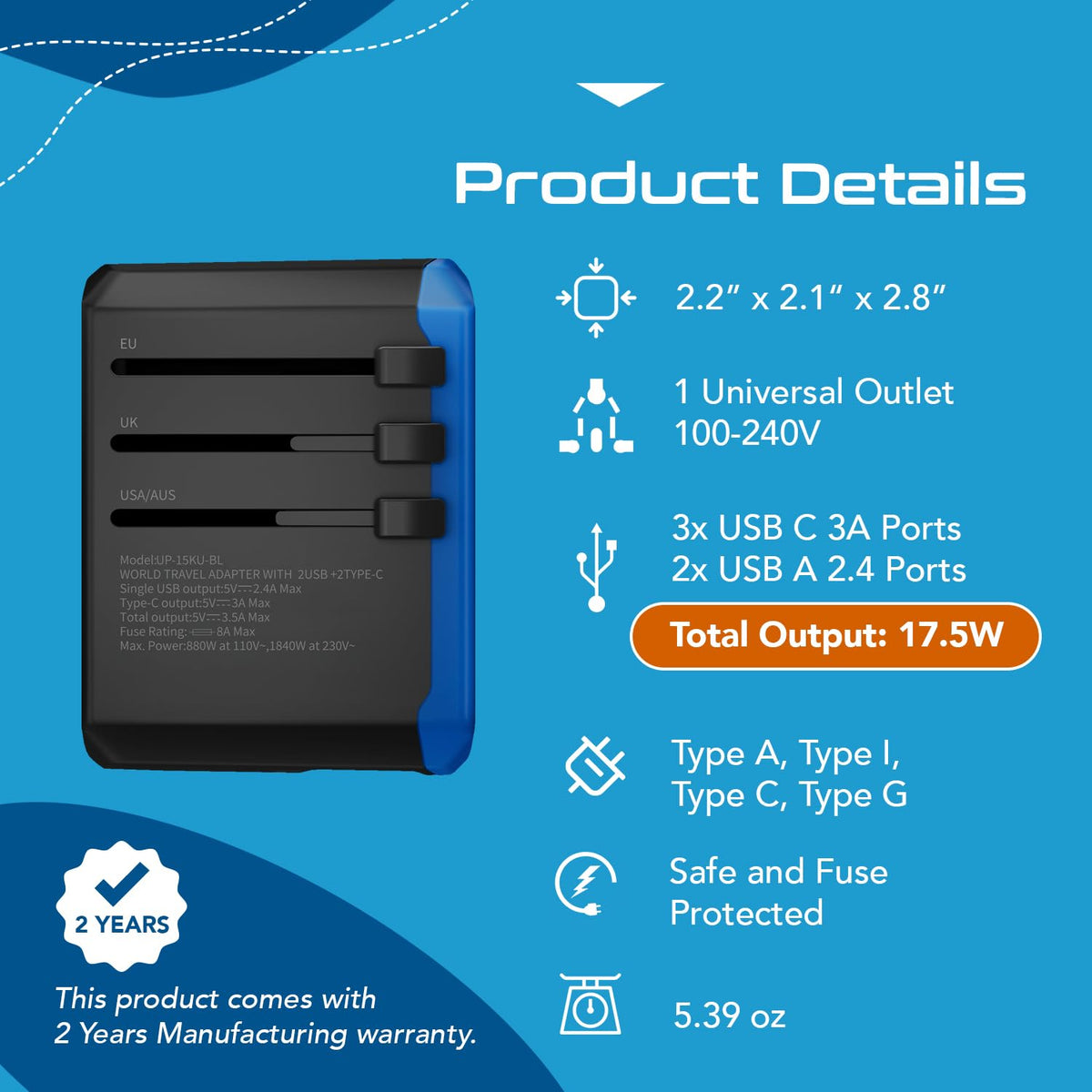 Ceptics adapter with two USB-A and two USB-C ports for simultaneous charging