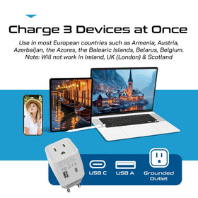 Ceptics USB ports enable quick charging for phones and tablets while traveling.